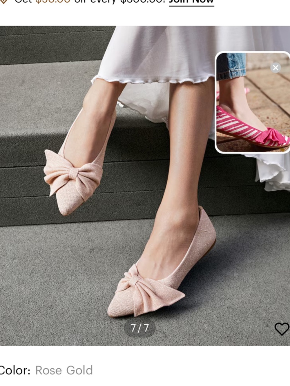VIVAIA Azura Bow Pointed Toe Flats Rose Gold Size 40.5 US 9.5